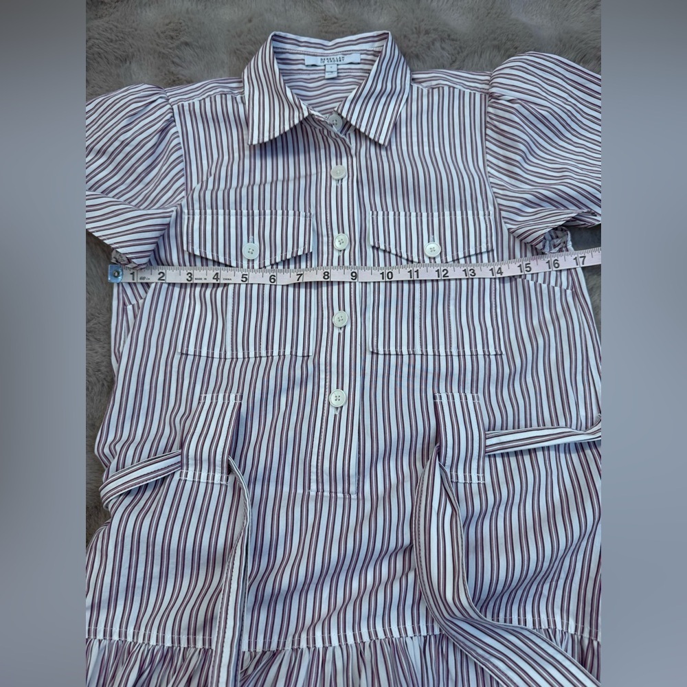 DEREK LAM 10 CROSBY Pei Striped Cotton Mini Shirtdress Color: RED MULTI 2 - Picture 8 of 12